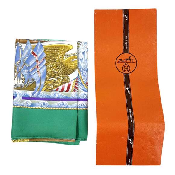 HERMES Authentic Green Silk Scarf - Picture 7 of 8